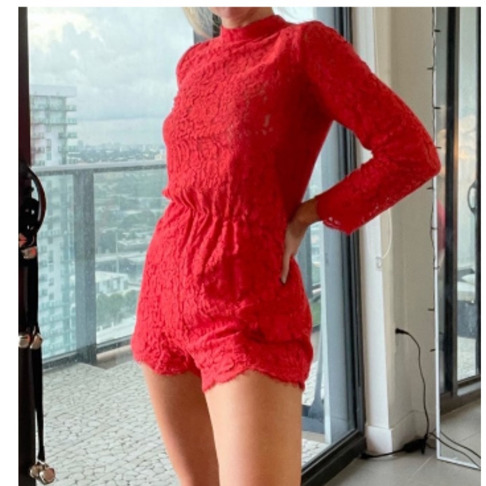 H&M red lace long sleeve romper size 12 NWT